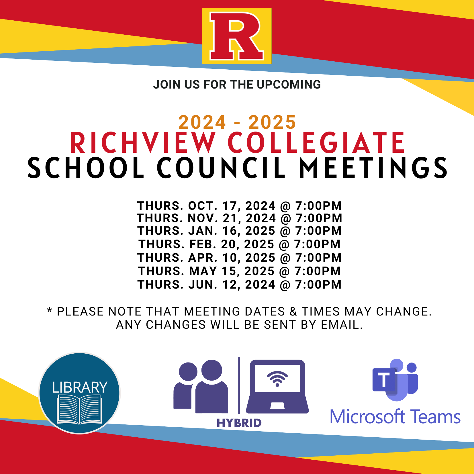 2024-2025 School Council Meeting Dates